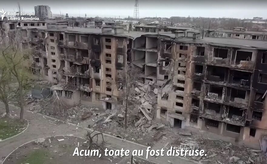 Oraşul ucrainean Mariupol, după bombardamentele ruseşti (Captură ecran - Europa Liberă)