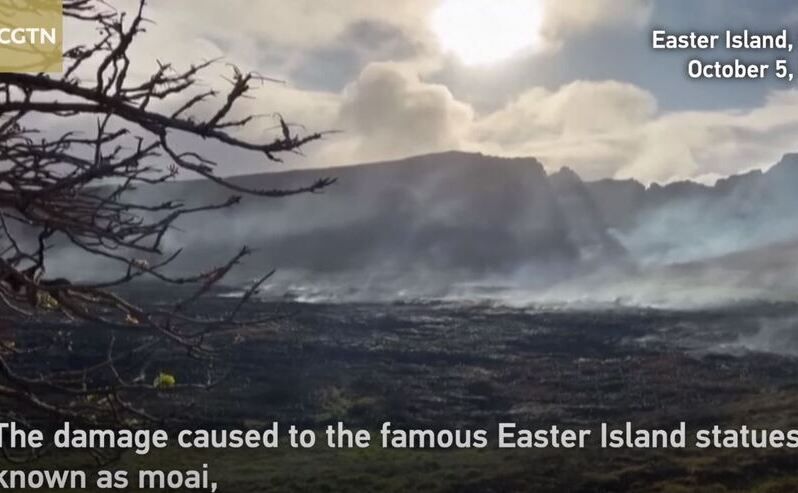 Un incendiu de vegetaţie a deteriorat serios statuile moai din Insula Paştelui (Youtube - captură ecran)