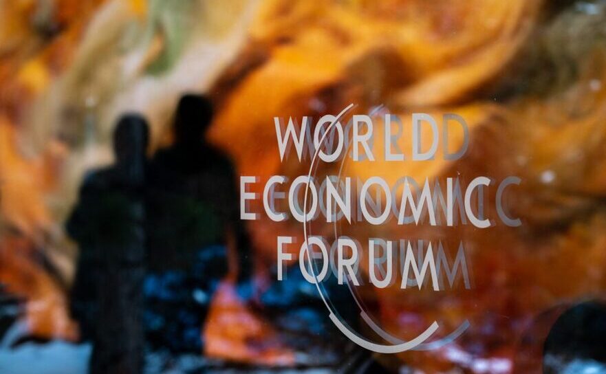 Logo-ul World Economic Forum (WEF) la întâlnirea anuală din Davos 18 ianuarie 2023