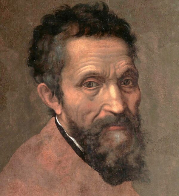 Detaliu  din "Michelangelo Buonarroti", an aproximativ 1545, de Daniele da  Volterra. Ulei pe panel; 34,7 inci pe 25,2 inci. Muzeul Metropolitan de  Artă, New York. (Domeniu public)