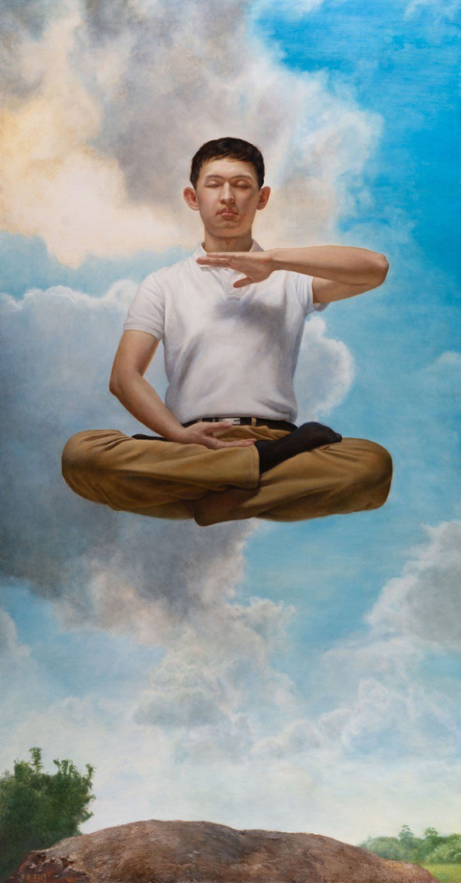 "Miracol" de Cen Fang: Câştigător al Premiului pentru Tineret la NIFPC 2019, lucrarea de artă înfăţişează un practicant Falun Gong care stă cu picioarele încrucişate şi meditează. (Concursul Internaţional de Pictură NTD)