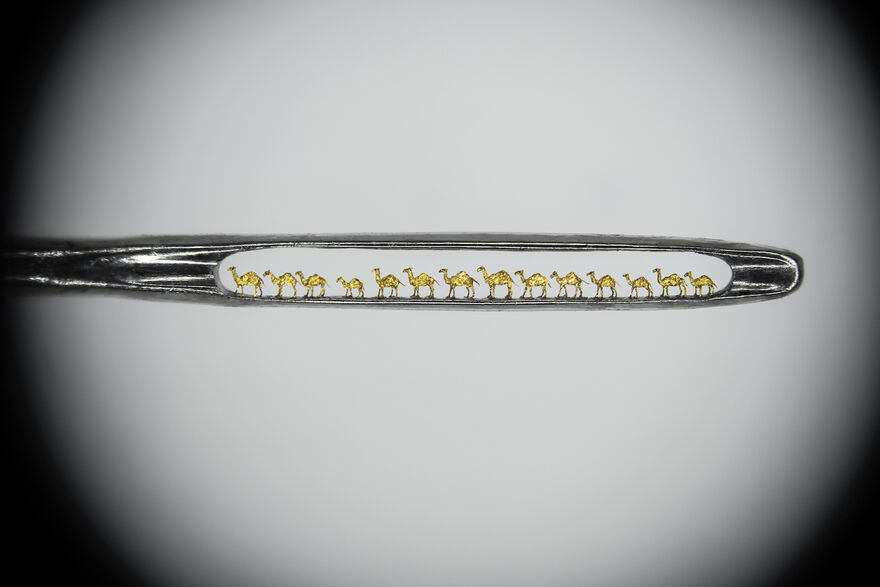 Opera de artă "14 cămile într-un ochi de ac" (Prin amabilitatea lui Paul Ward Photography via Willard Wigan)