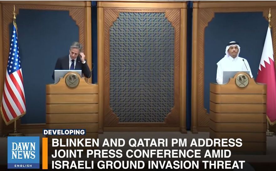Prim-ministrul şi ministrul de externe al Qatarului Mohammed bin Abdulrahman Al Thani (dr) şi secretarul de stat al SUA Antony Blinken