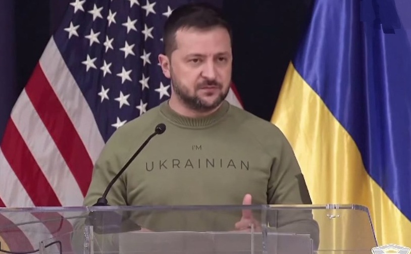 Preşedintele ucrainean, Voldymyr Zelenski, adresându-se unei audienţe militare americane, 11 decembrie 2023