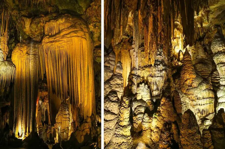 Detalii despre caracteristicile peşterii, inclusiv stalactite. (Andru Goldman/Shutterstock)