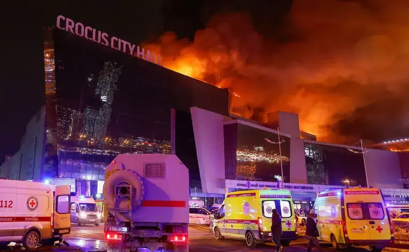 Crocus Mall în timpul atacului din 22 martie 2024