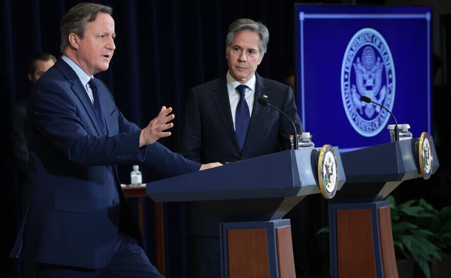 Premierul britanic David Cameron, alături de secretarul american de stat, Anthony Blinken, în Congresul SUA, 10 aprilie 2024