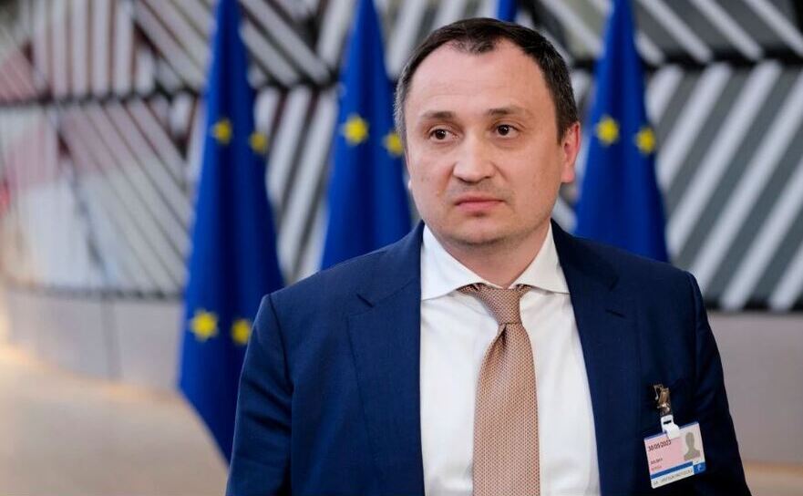 Ministrul ucrainean al agriculturii, Mykola Solskyi, la Bruxelles, la 30 mai 2023.