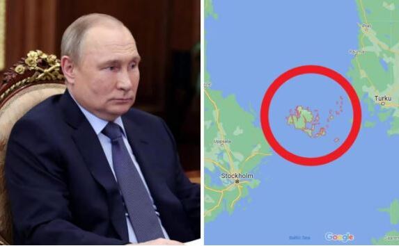 Insulele Aland pe hartă (dr) şi Vladimir Putin (Getty Images)