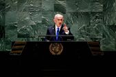 Benjamin Netanyahu, premierul Israelului, vorbeşte în timpul Adunării Generale a Naţiunilor Unite (UNGA) din New York, SUA, pe 27 septembrie 2024 (Getty Images)