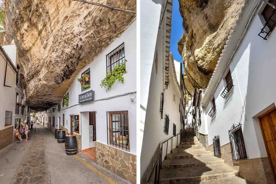 Străzile din Setenil de las Bodegas. (Stânga: elRoce/Shutterstock; Dreapta: Francois Lariviere/Shutterstock)