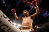 Manny Pacquiao, după ce  l-a învins pe Timothy Bradley Jr. la MGM Grand Garden Arena din Las Vegas, 9 aprilie 2016. (Getty Images)