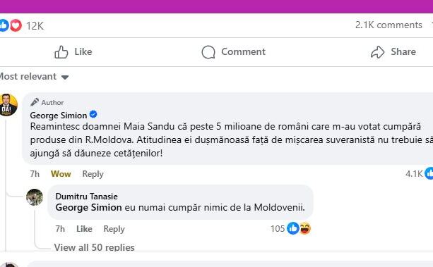 George Simion ameninţă voalat că cei care l-au votat ar putea să nu mai cumpere prodyse din Republica Moldova, 28 iulie 2025 (Facebook - screenshot)