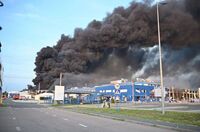 Rusia a atacat cu rachete fabrica americană Flex din oraşul ucrainean Mucacevo, 21 august 2025 (X - screenshot / SPRAVDI)