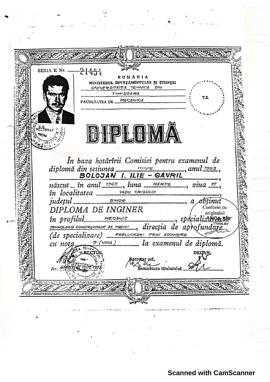 Diploma premierului Ilie Bolojan, de absolvire a facultăţii (Facebook - Ilie Bolojan)