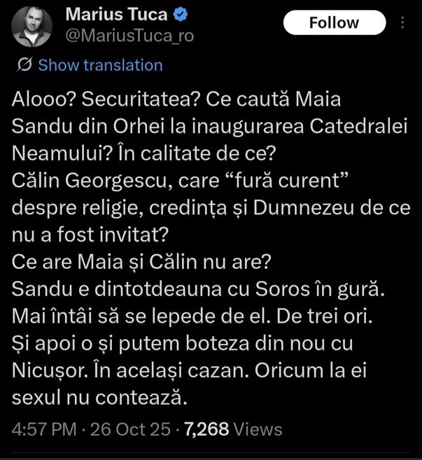 Postare a lui Marius Tuca