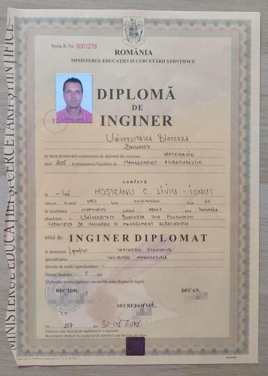 Diploma de inginer Ionuţ Moşteanu (Facebook Ionuţ Moşteanu)