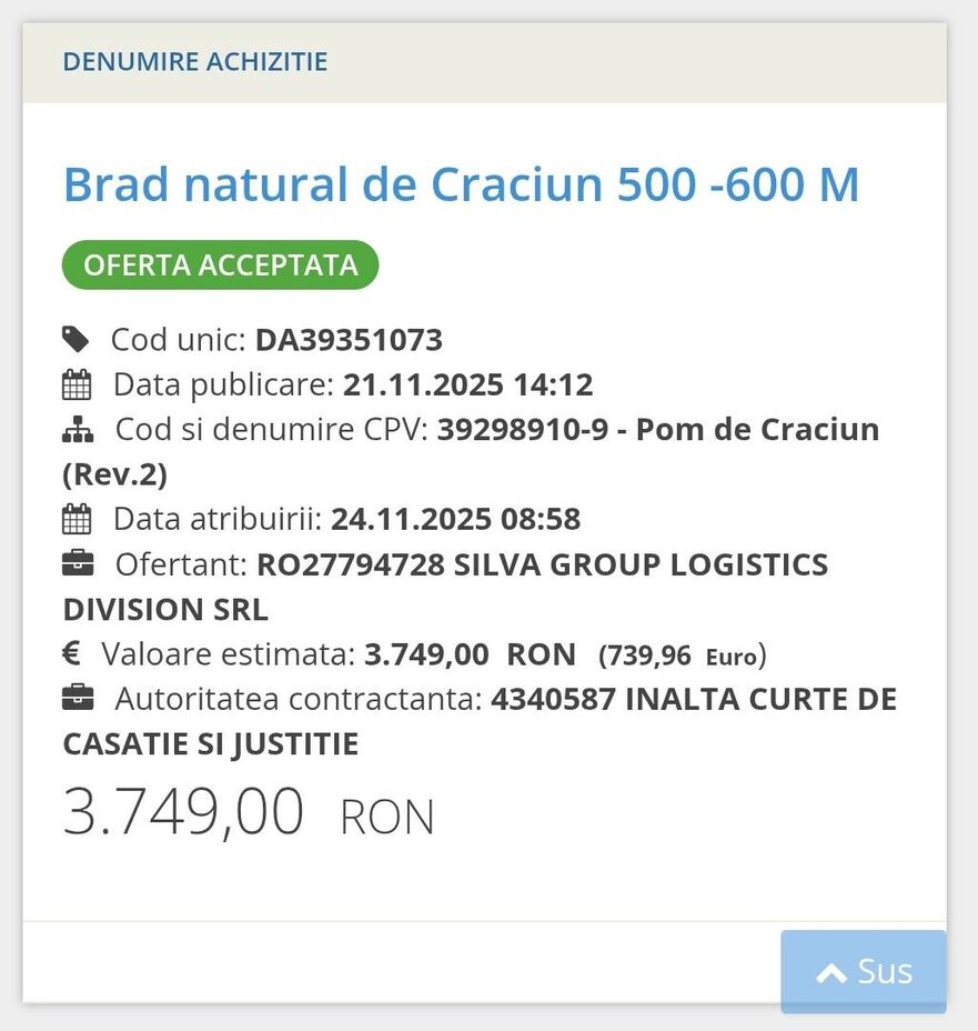 Inalta Curte si-a luat brad de Craciun (Facebook/Razvan Popa)