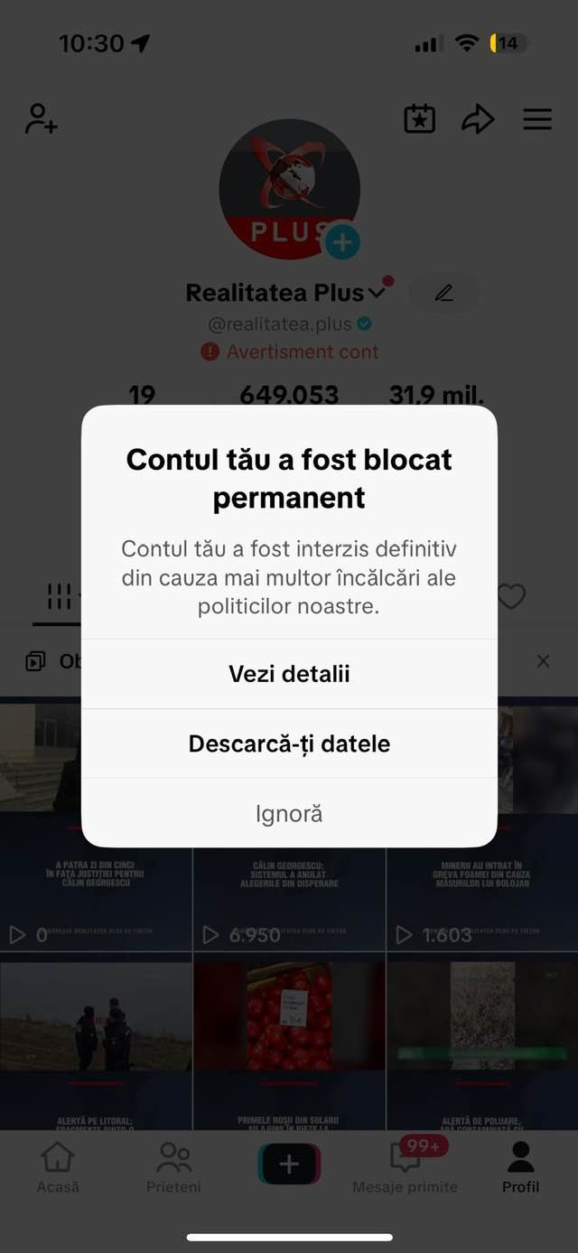 Contul Realitatea Plus a fost închis (Foto Facebook Anca Alexandrescu)
