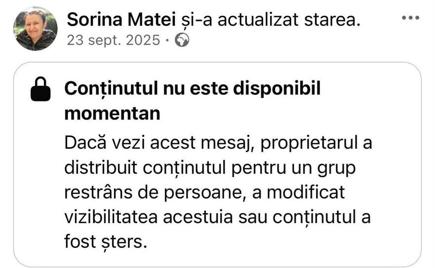 Sorina Matei (Captură Facebook Mihi Răzvan Moraru)